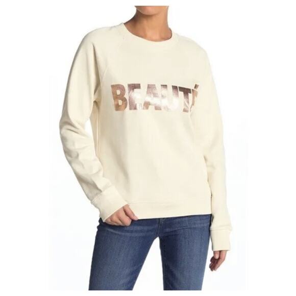 J. Crew Beaute Rose Gold Graphic Sweatshirt Size 2 XL Off White Pink - Picture 1 of 15